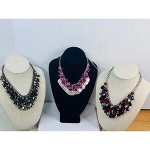 Set of Bib Crystal and Acrylic Bead Necklaces - 3